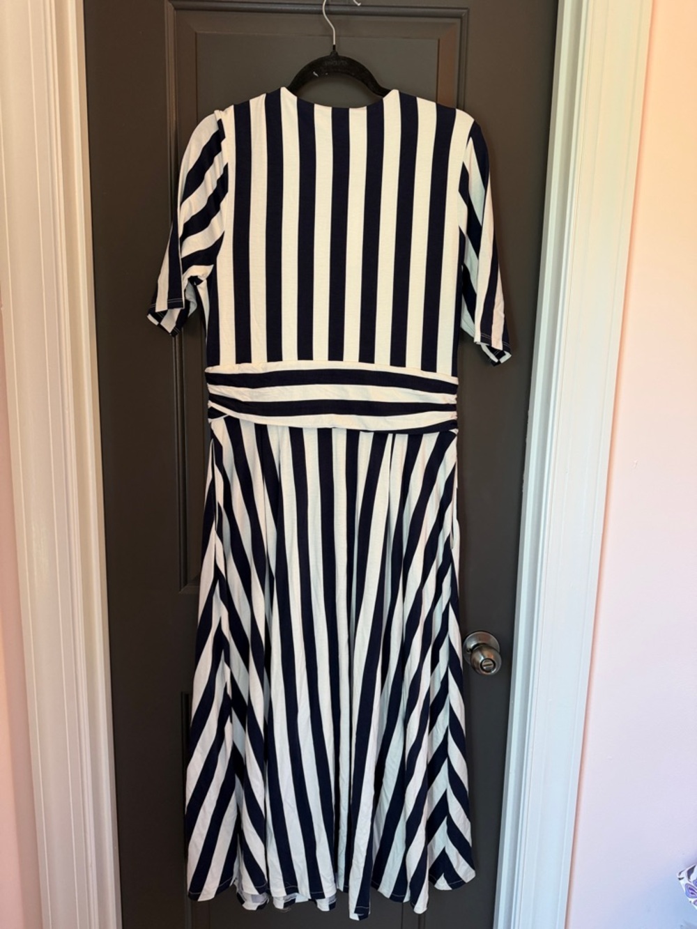 Boden Navy and White Striped Midi Wrap Dress - Picture 4 of 5